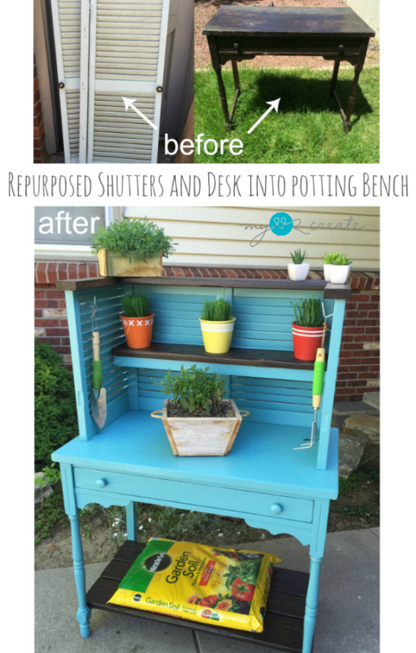Make an awesome Potting Bench From Repurposed shutters and a Desk, MyLove2Create